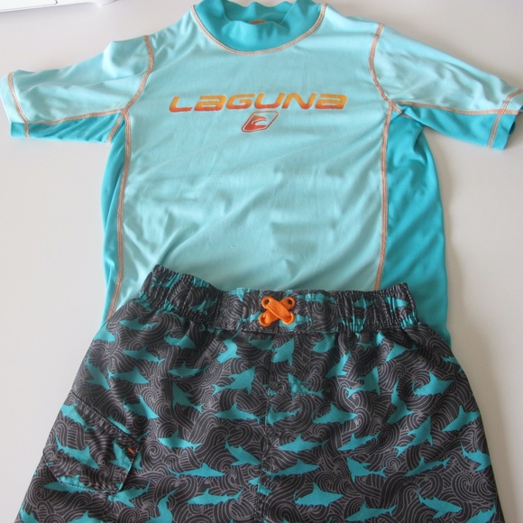 Bundle of 2 Boys Laguna Bathing Suit Rashguard & Shorts Size 5/6 GUC - Picture 1 of 4